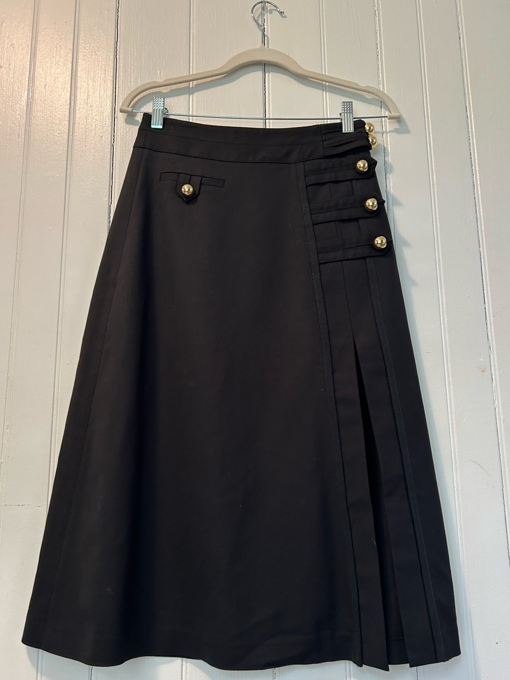 Tanya Taylor Black Dark Academia Military Style Midi Skirt SZ 2